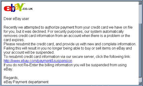 Credit Card Declined - eBay Email Scam