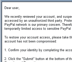 Notification of PayPal Limited Account Access - Email Scam