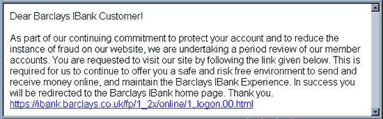 Important your Barclays IBank account information. - Email Scam snapshot