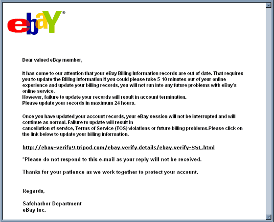 Ebay Security Measures (SafeHarbor) - Email Scam