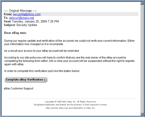 eBay - Security Update - Email Scam