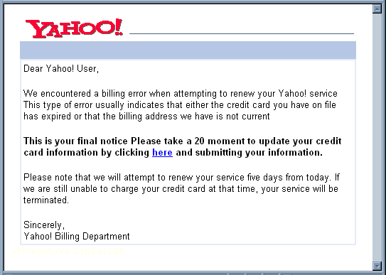 Yahoo - Important Information Regarding Your Account - Email Scam
