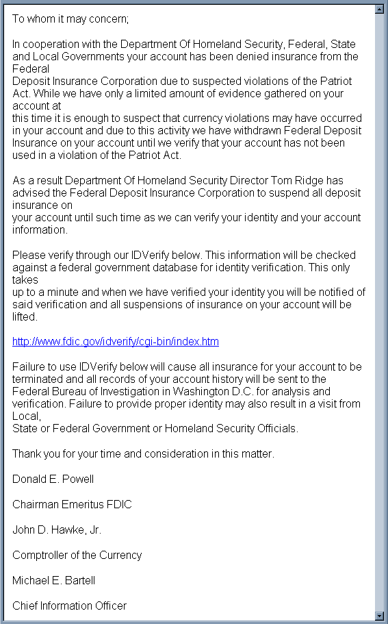 Important News About Your Bank Account - FDIC Email Scam