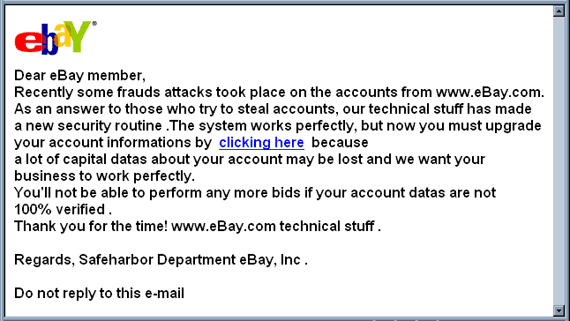 eBay - Upgrade Account Information - Email Scam