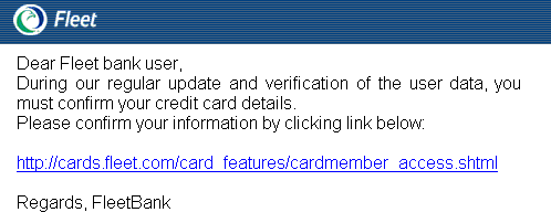Fleet Bank - 0fficiaI Notice for aII Fleet bank customers! - Phishing Scam