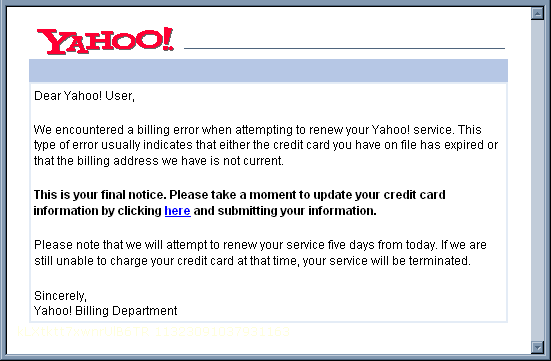 Information From Support Regarding Your Account - Yahoo Phishing Scam