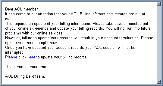 Please confirm your AOL account - Phishing Scam