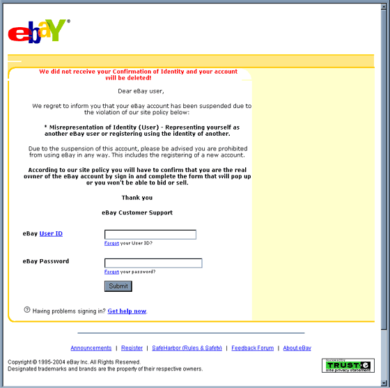 eBay Account Suspended - Phishing Scam