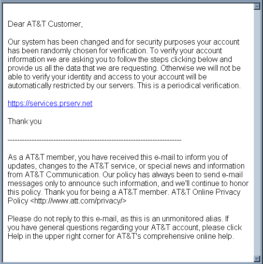 AT&T - Additional verification - Phishing Scam