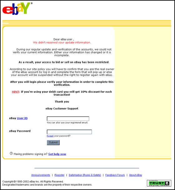 eBay Account Restricted - Spoof Email Phishing Scam