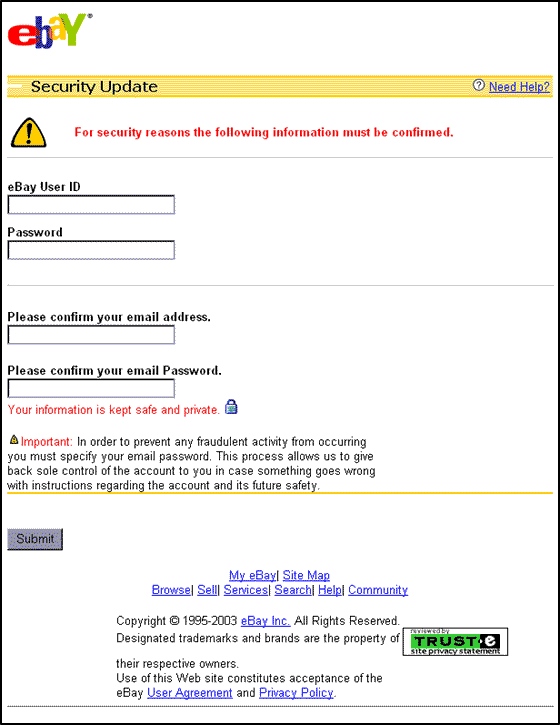 eBay Security Check - Spoof Email Phishing Scam