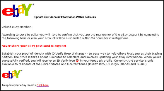 eBay - Billing Issues - Spoof Email Phishing Scam