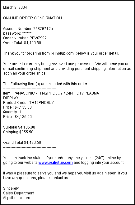 Plasma TV - Email Scam (pcihotup.com) - email