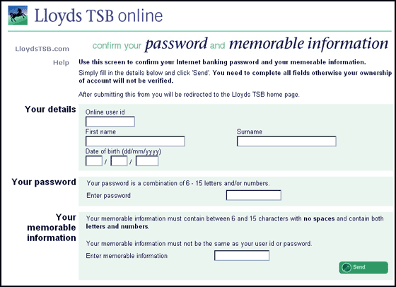 Important information to all LloydsTSB customers bogus web page