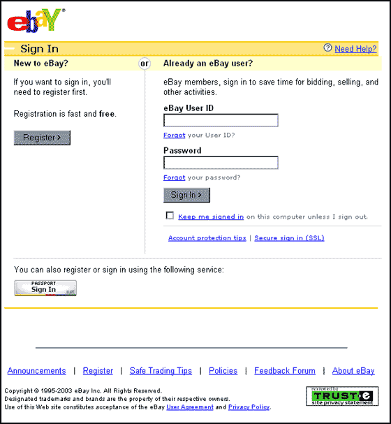 eBay Security Measures: Verify your identity bogus sign in page