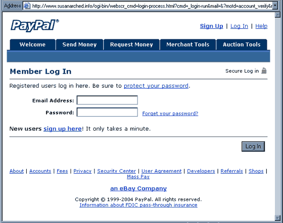 Paypal Security Advisory bogus web page.