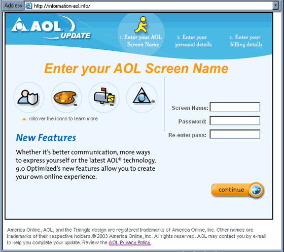 Please confirm your AOL account phishing scam nogus web page.