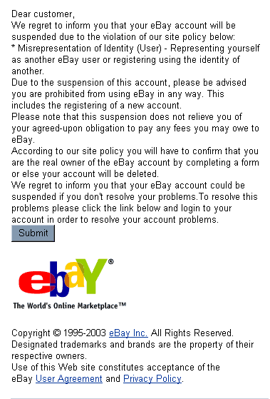 Ebay Verify your identity spoof email.