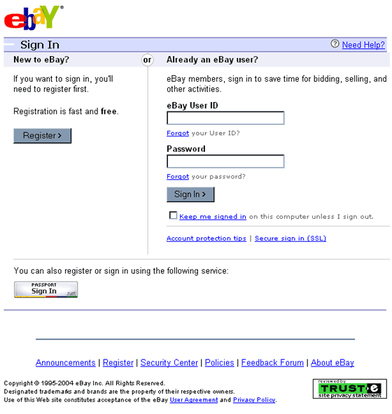 eBay Notification bogus sign in page.