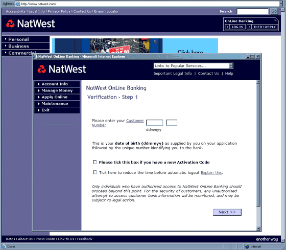 Official notice for all NatWest customers bogus web page and phishing scam