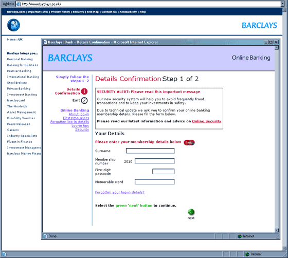 Your account - Barclays IBank bogus web content