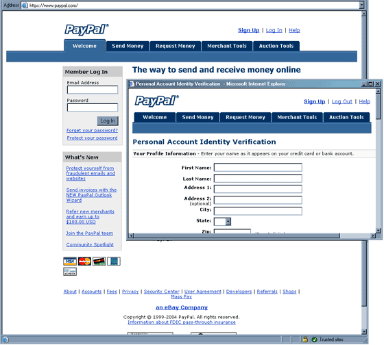 PayPal account update information forged web content