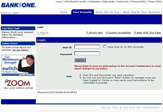 Bank One - Customer Alert Message! spoofed email