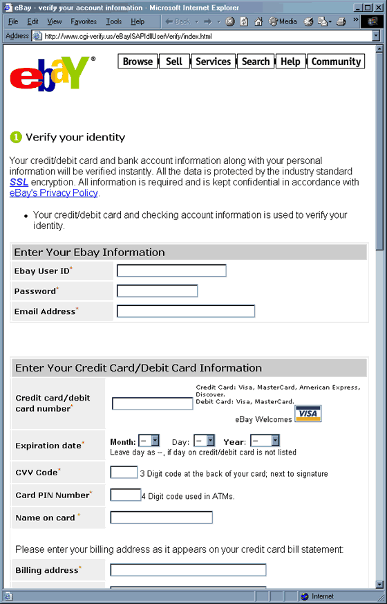 Ebay testing account forged web form.