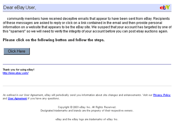 eBay Account Verification spoofed ebay email
