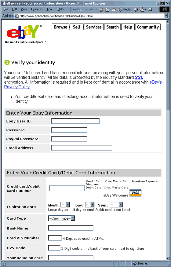 eBay Account Verification forged wbe form