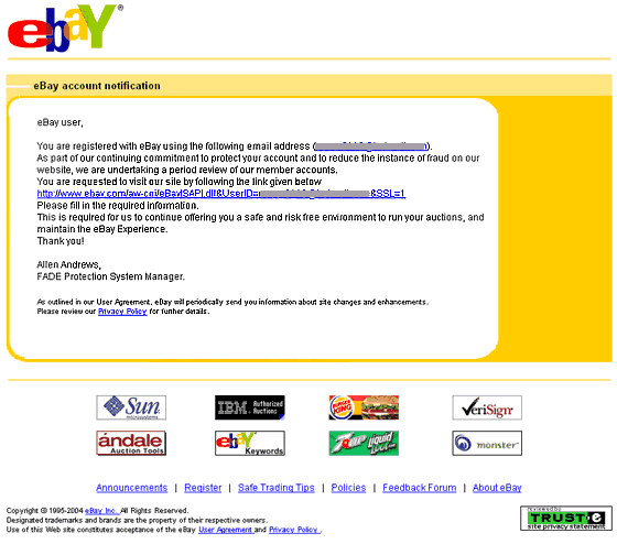 TKO INS A27: eBay account notification spoofed email.