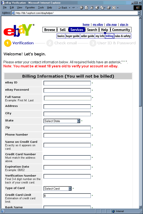 MMM Important information regarding your eBay account Case # J458DA forged web page.