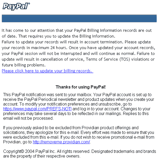 aypal - Update your credit/debit card on profile - spoofed email.