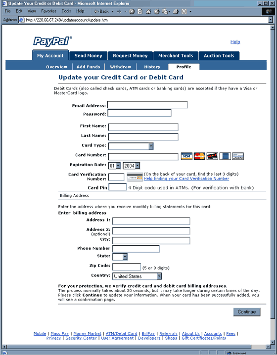 aypal - Update your credit/debit card on profile - forged web page.