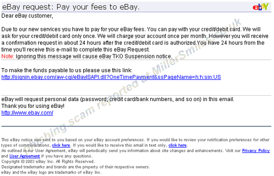 TKO NOTICE: Pay your fees to eBay.com spoofed email.