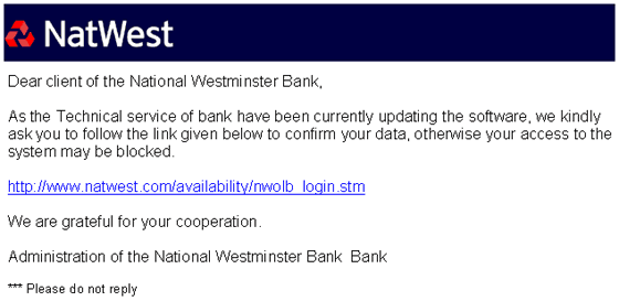 Natwest Bank strongly recommends! - forged email.