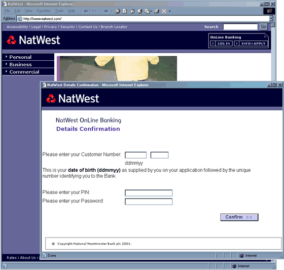 Natwest Bank strongly recommends! forged web page.