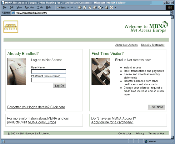 Attention all MBNA users! forged sign in page.