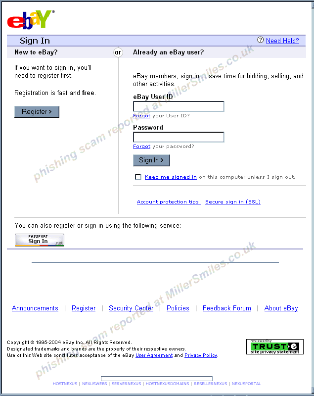 eBay Account Suspended - forged web page