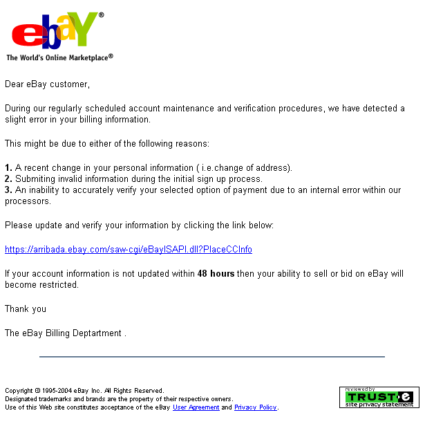 eBay - Credit/Debit card update