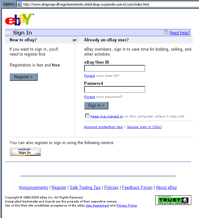 forged sign in page - SUSPENDED EBAY USER ID