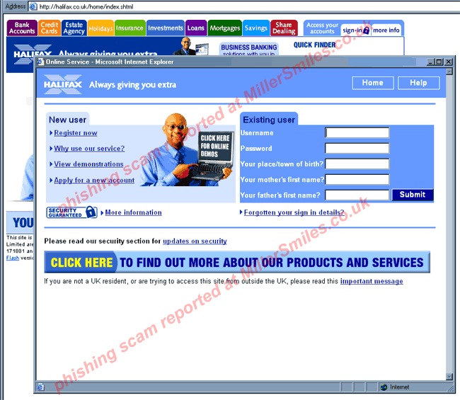 ! your account on Halifax Internet - forged web page