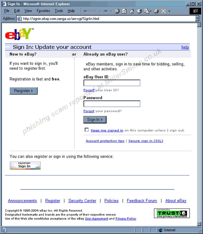 TKO NOTICE: eBay request, please read - forged sign in page.