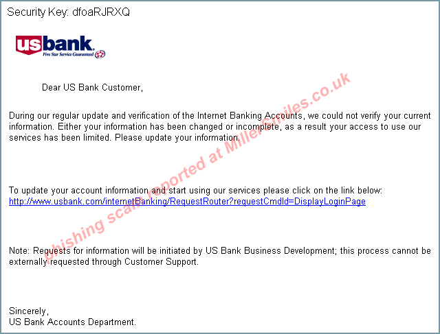 USBANK.COM URGENT NOTIFICATION! spoofed email