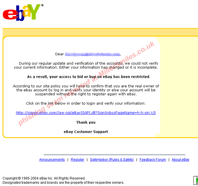 TKO NOTICE: eBay account SUSPENDED - forged email.