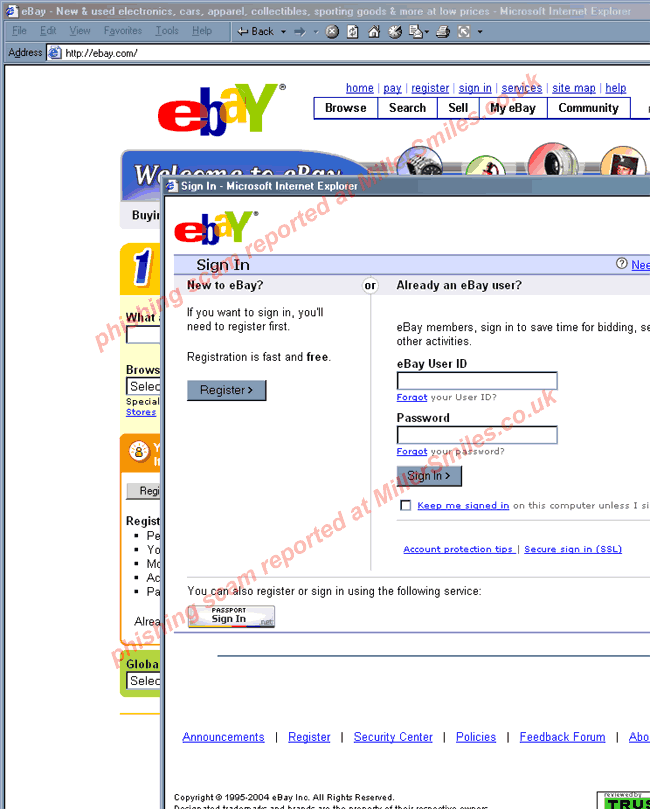 Forged eBay web page - TKO NOTICE: eBay account SUSPENDED.