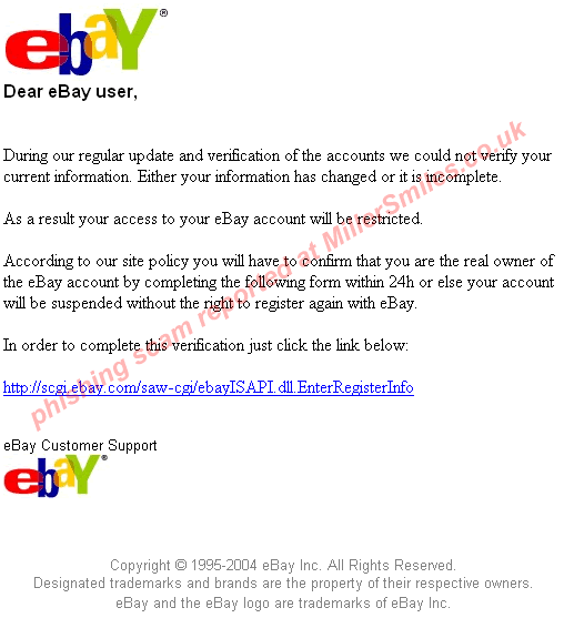 eBay SafeHarbour - Important account notification - phoney email