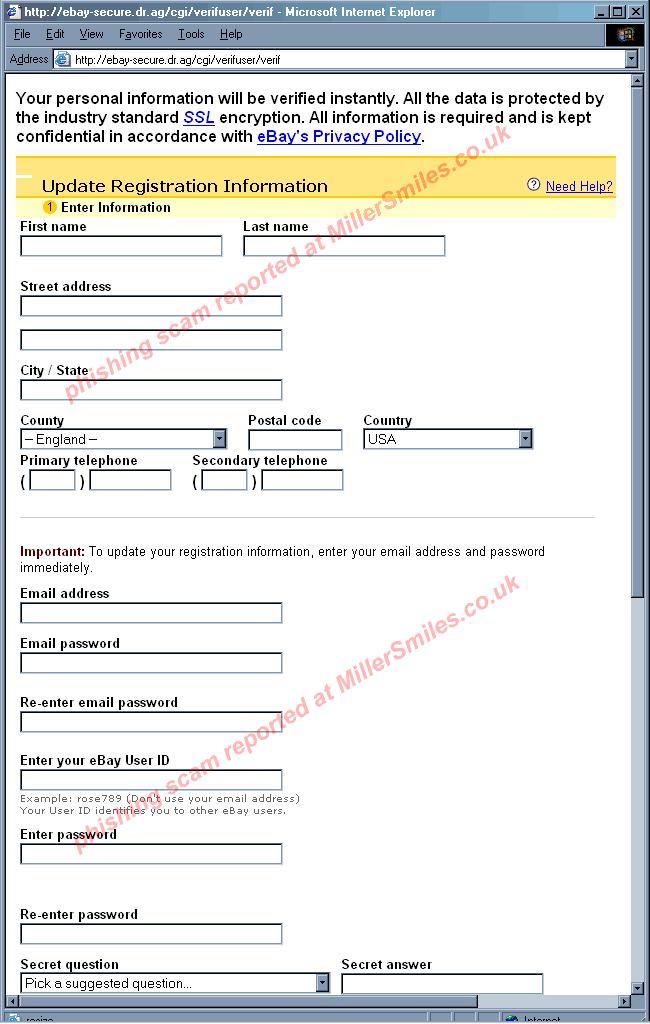 eBay SafeHarbour - Important account notification - forged web page