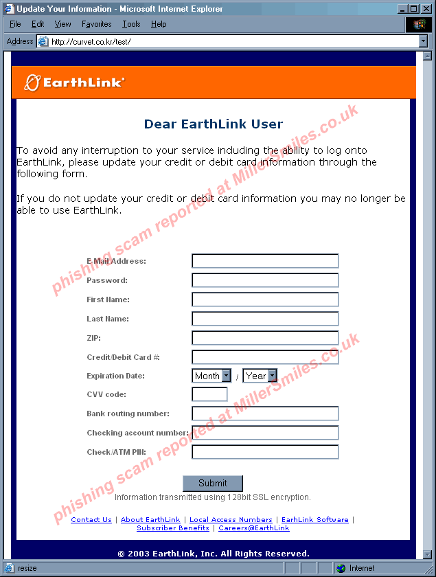 Important Information Regarding Your Account (Earthlink) - web page