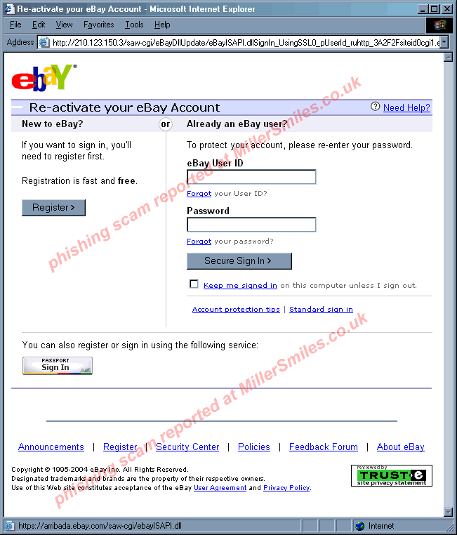 FPA: Account Suspension Notice - Section 9 (eBay) - foreged sign in page